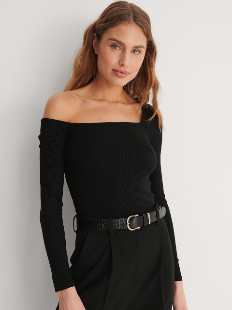 

NA-KD Women Black Ribbed One Shoulder Top