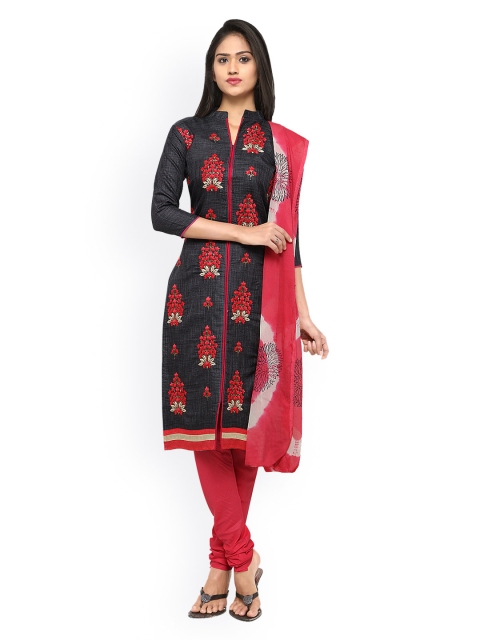 

Saree mall Grey & Red Embroidered Unstitched Dress Material