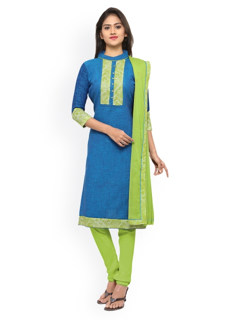 

Saree mall Blue & Lime Green Cotton Unstitched Dress Material