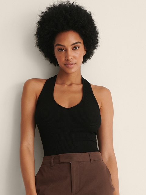

NA-KD Black Solid Halter Neck Tube Top