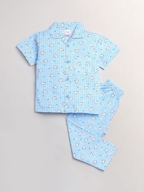 

Hopscotch Boys Blue & White Printed Night suit