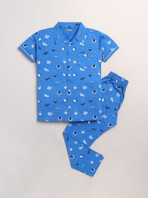 

Hopscotch Boys Blue & White Printed Night suit