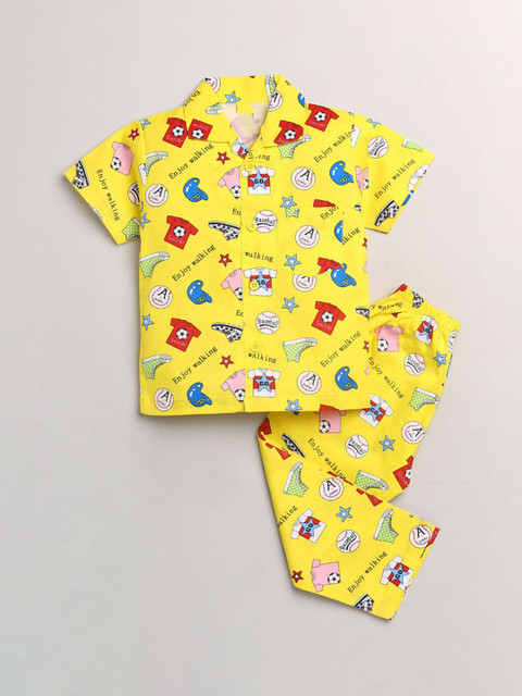 

Hopscotch Boys Yellow & Blue Printed Night suit