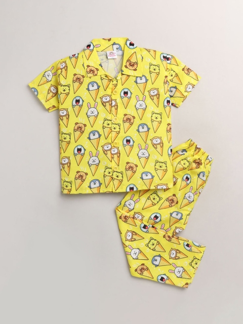 

Hopscotch Boys Yellow & White Printed Night suit