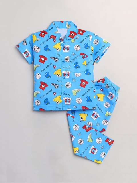 

Hopscotch Boys Blue & Yellow Printed Night suit