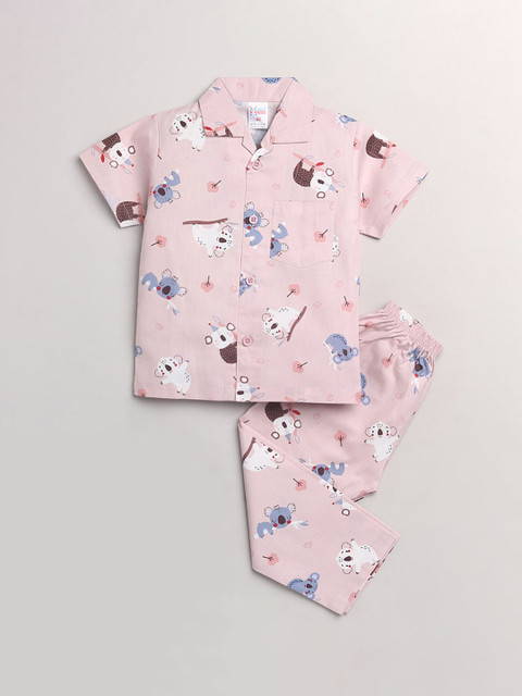 

Hopscotch Boys Purple & White Printed Night suit