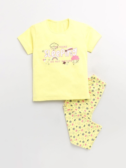 

Hopscotch Girls Yellow & Grey Printed Night suit