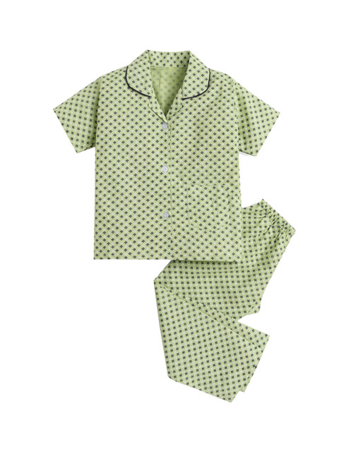 

Hopscotch Girls Green & Black Printed Night suit