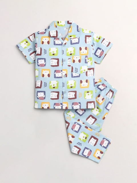 

Hopscotch Boys Blue & Maroon Printed Night suit