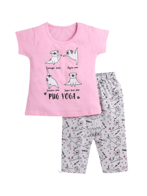

Hopscotch Girls Pink & Grey Printed Night suit