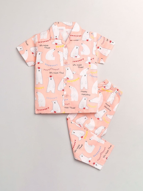 

Hopscotch Boys Pink & White Printed Night suit