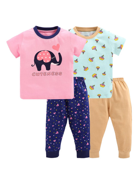 

Hopscotch Boys Pink & Blue Printed Night suit