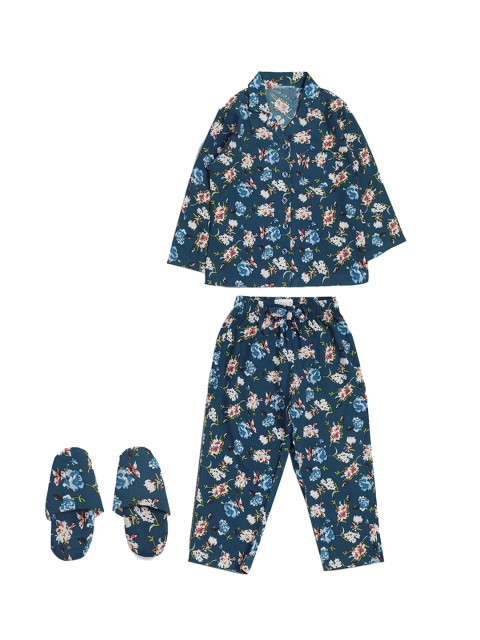 

Hopscotch Girls Teal Blue Floral Printed Night suit