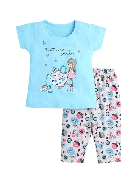 

Hopscotch Girls Blue & Pink Printed Night suit