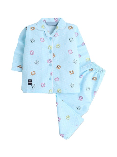 

Hopscotch Unisex Kids Blue & Pink Printed Night suit
