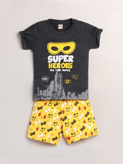 

Hopscotch Boys Black & Yellow Printed Cotton Blend Clothing Set