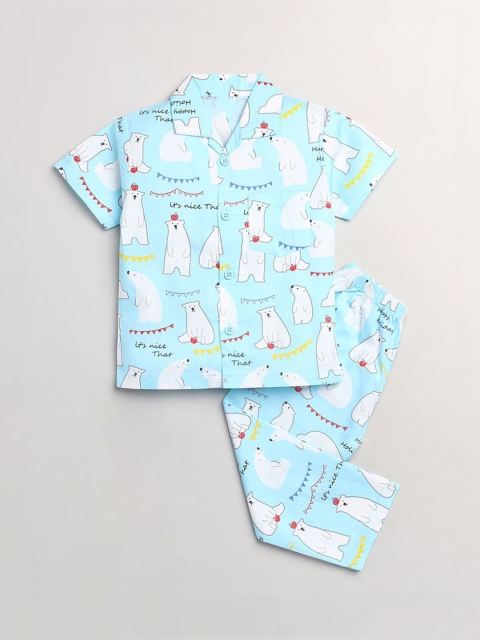 

Hopscotch Boys Blue & White Printed Night suit