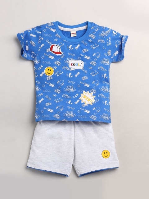 

Hopscotch Boys Blue & White Printed T-shirt with Shorts