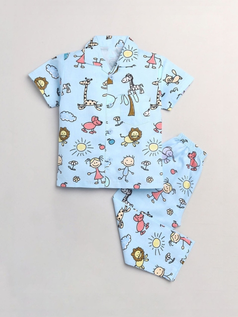 

Hopscotch Boys Blue & Pink Printed Night suit