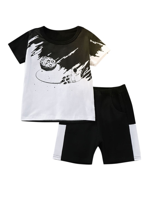 

Hopscotch Boys Black & White Printed T-shirt with Shorts