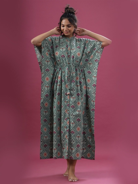 

JISORA Green Printed Maxi Nightdress