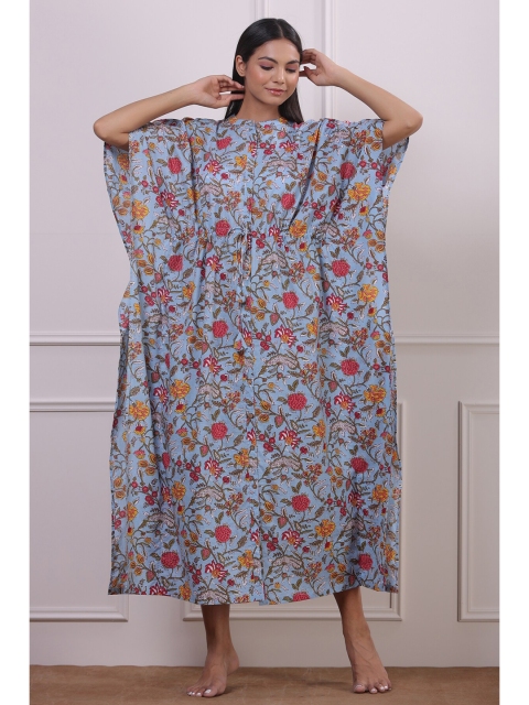 

JISORA Blue Printed Maxi Nightdress