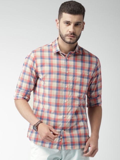 

Celio Men Beige & Coral Pink Checked Casual Shirt