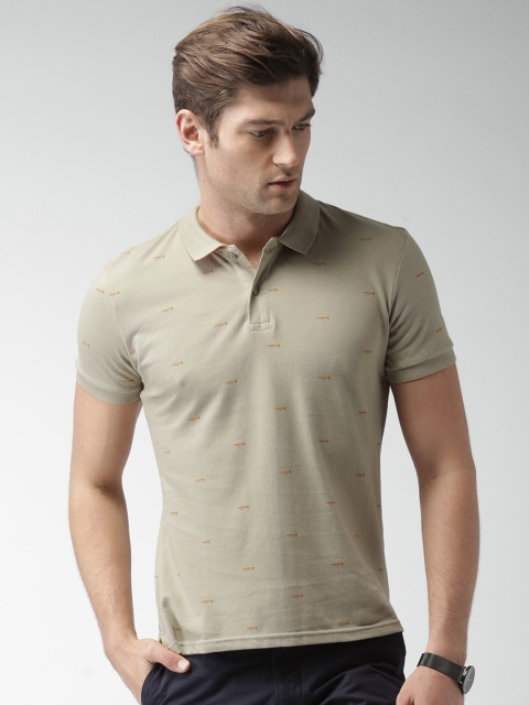 

Celio Men Beige Printed Polo Pure Cotton T-shirt