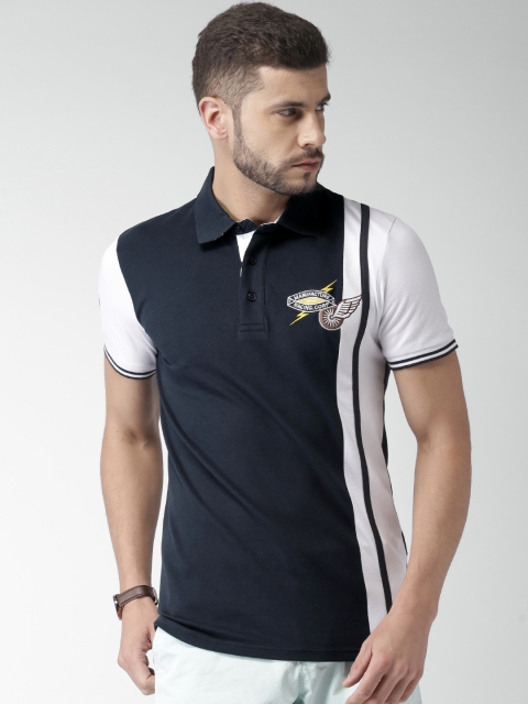 

Celio Men Navy & White Colourblocked Polo T-shirt, Navy blue