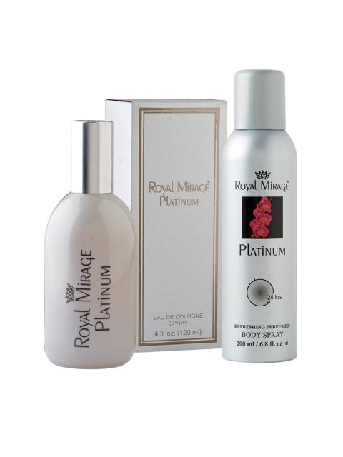 

Royal Mirage Women Platinum Fragrance Gift Set - Eau de Cologne 120ml + Body Spray 200ml, Silver