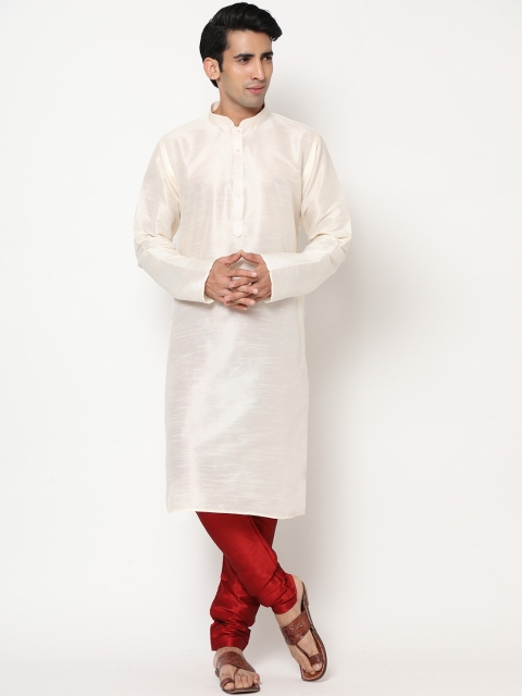 

Tasarika Men Cream-Coloured Dupion Silk Kurta with Pyjamas