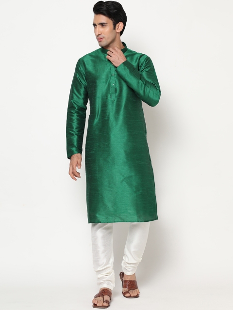 

Tasarika Men Green Embroidered Dupion Silk Kurta with Pyjamas