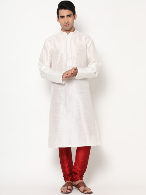 

Tasarika Men White Dupion Silk Kurta with Pyjamas