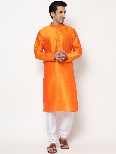 

Tasarika Men Orange Dupion Silk Kurta with Pyjamas