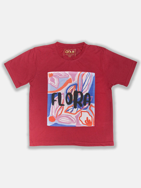 

GOJI Kids Maroon Typography Printed Applique T-shirt