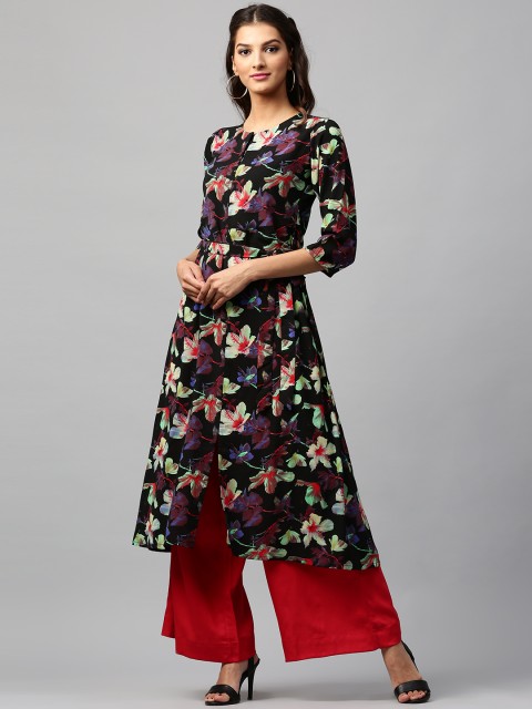 

Libas Women Black & Green Georgette Printed A-Line Kurta