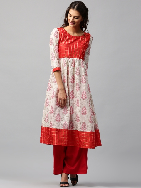 

Libas Women Off-White & Red Printed Anarkali Kurta