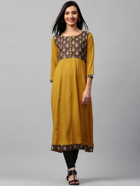 

Libas Women Mustard Yellow Printed Anarkali Kurta