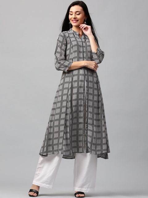 

Libas Women Black & Off-white Printed A-Line Kurta