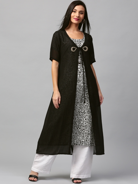 

Libas Women Black & Grey Printed Layered Kurta