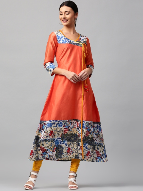 

Libas Women Orange & Blue Printed Angrakha Style A-Line Kurta