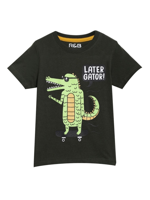 

R&B Boys Olive Green Printed Applique T-shirt