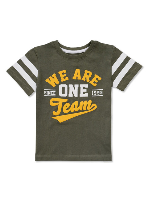 

R&B Boys Olive Green Typography Printed Applique T-shirt