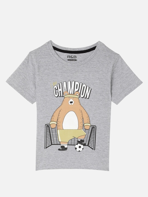 

R&B Boys Grey Typography Printed Applique T-shirt