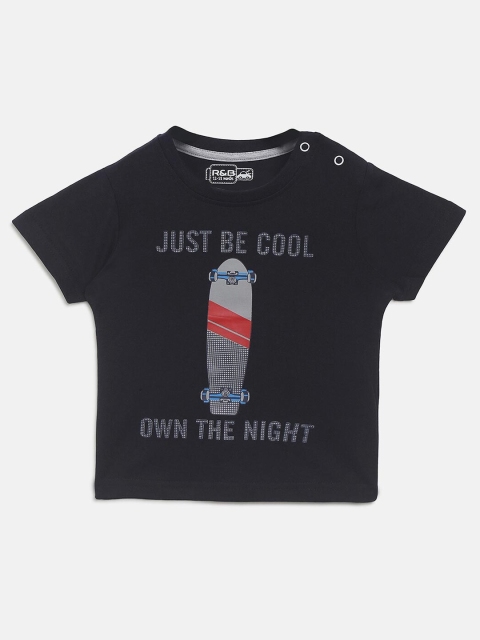 

R&B Boys Navy Blue Typography Printed Applique T-shirt