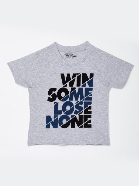 

R&B Boys Grey Typography Printed Applique T-shirt