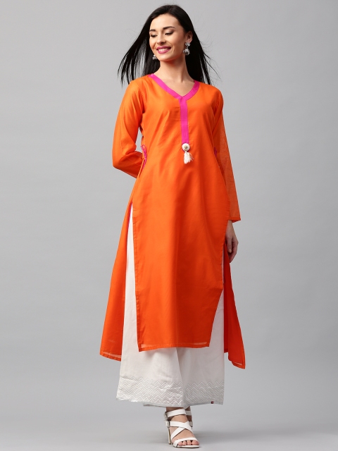 

Libas Women Orange Solid A-Line Kurta