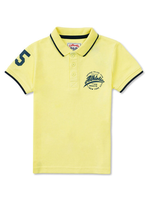 

R&B Boys Yellow Typography Printed Polo Collar T-shirt