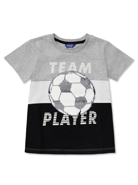 

R&B Boys Grey Printed Extended Sleeves Applique T-shirt