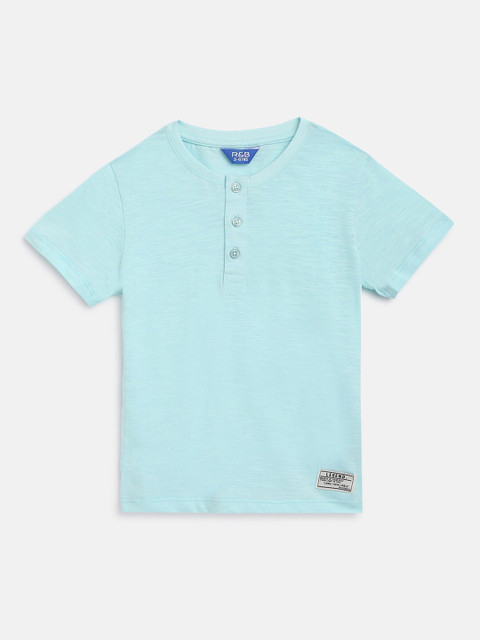 

R&B Boys Blue Typography Striped Henley Neck Extended Sleeves T-shirt